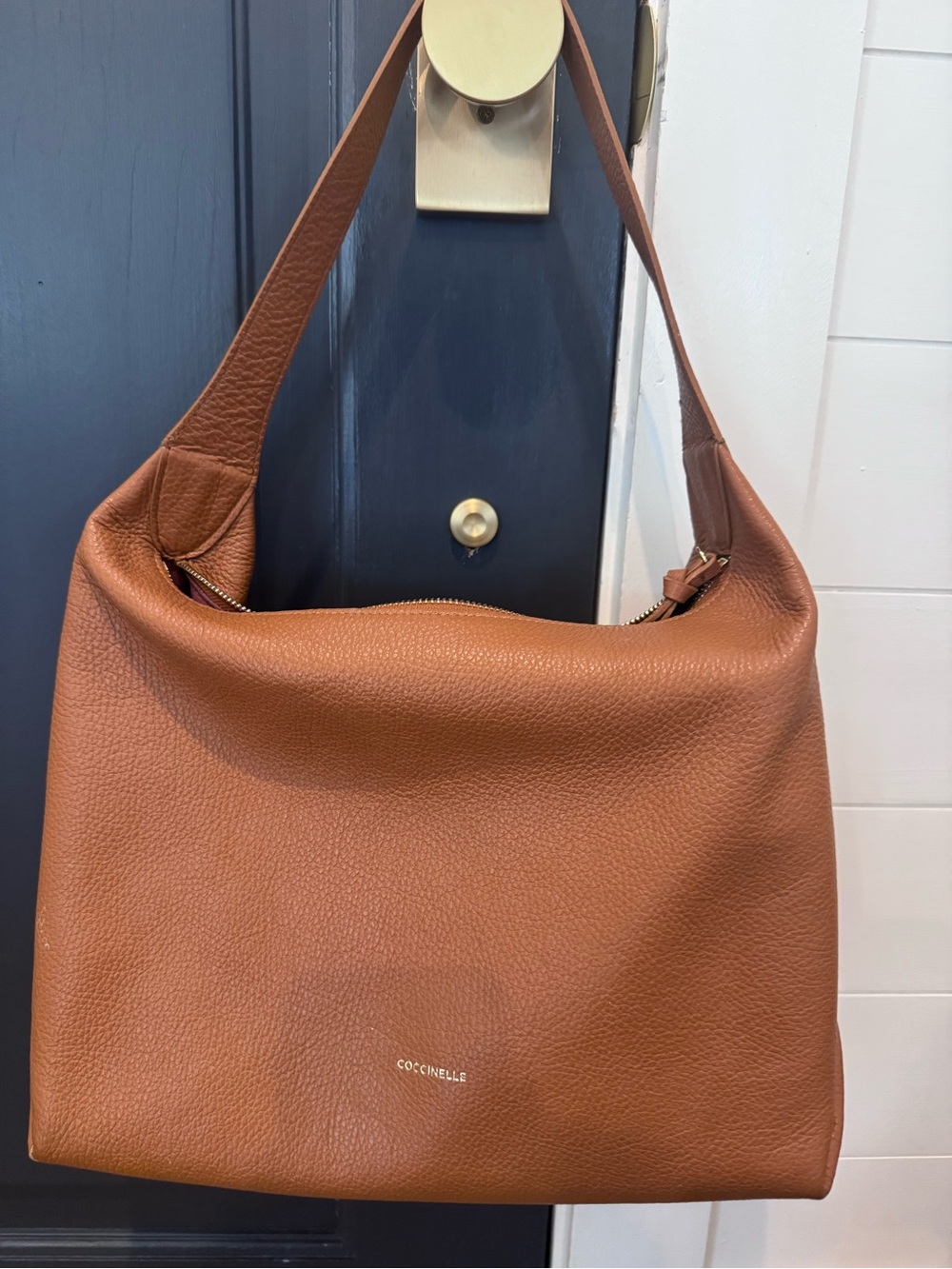 Coccinelle Cognac Pebbled Leather Shoulder Bag